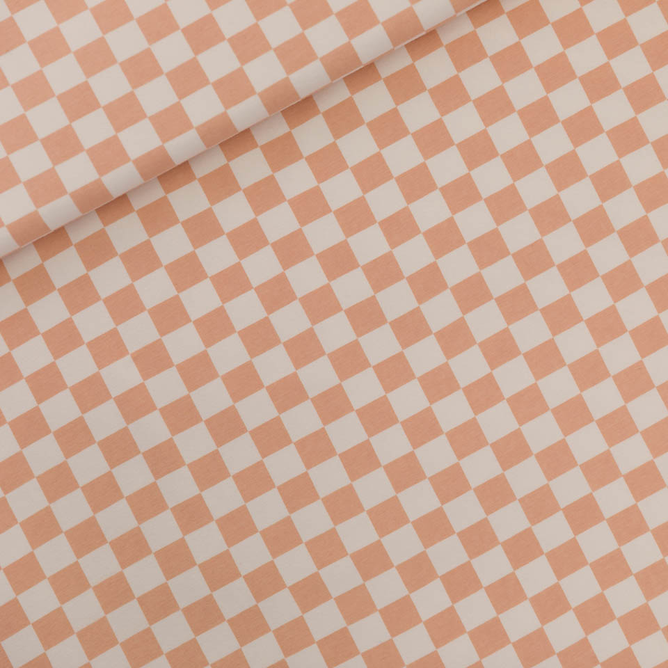 French terry ecru met roze ruiten - Checkers Peach Parfait - See you at six